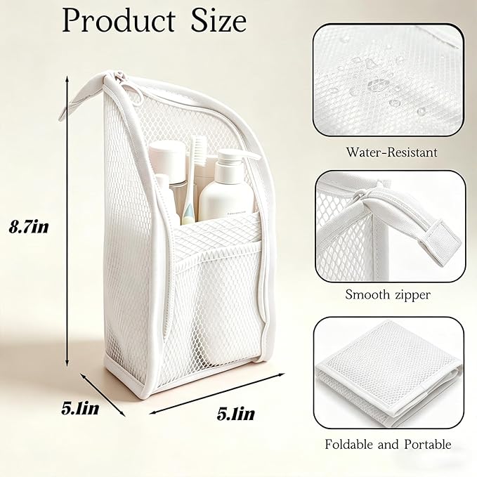 Standing Toiletry Bag, Lightweight Portable Travel Toiletry Bag, EVA Foldable Clear Hanging Makeup Bag, Breathable Cosmetic Organizer for Travel & Bathroom (Pink and white)