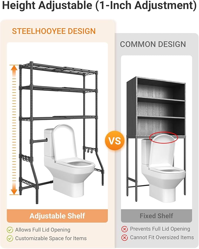 Expandable Over The Toilet Storage Rack, 3-Tier Adjustable Height & Width (22"-38") Metal Bathroom Organizer Shelves, Space Saver Above Toilet Over Washer and Dryer Shelf for Laundry Room