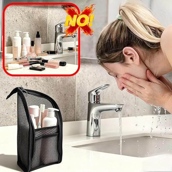 Standing Toiletry Bag, Lightweight Portable Travel Toiletry Bag, EVA Foldable Thickened Clear Hanging Makeup Bag, Breathable Cosmetic Organizer for Travel & Bathroom (black)