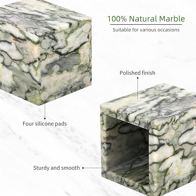 Natural Marble Toothbrush Holder for Bathroom Countertop (8.5x8.5x10cm) - Multifunctional Organizer for Makeup Brushes, Vanity Accessories & Utensils Sink (1, Green Emerald)