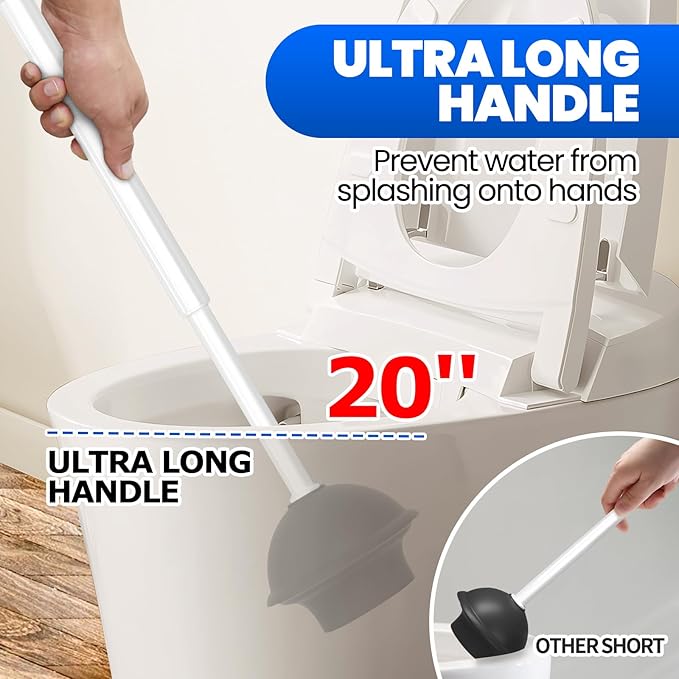 2 in 1 Toilet Brush and Plunger Set, Extended Handle Plunger,Toilet Bowl Brush Plunger Set,Bathroom Cleaning Tools,Cleaning Brush,Cleaning Supplies,Toilet Brush Plunger Combo,Dark Grey