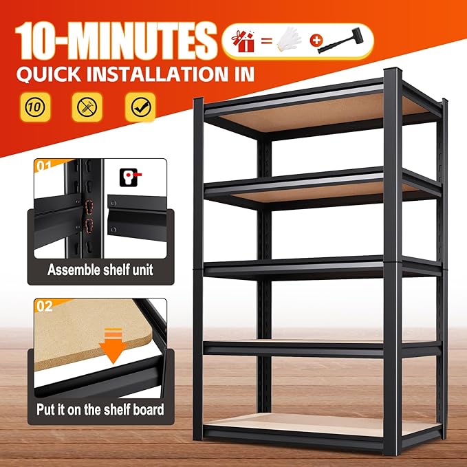 Set of 2 71"H Garage Shelving-2050LBS 5 Tier Storage Shelves,Adjustable Heavy Duty Metal Shelving Unit and Storage Large Rack,Utility Steel Shelf For Shop Warehouse Industrial Pantry 71"x35"x16"
