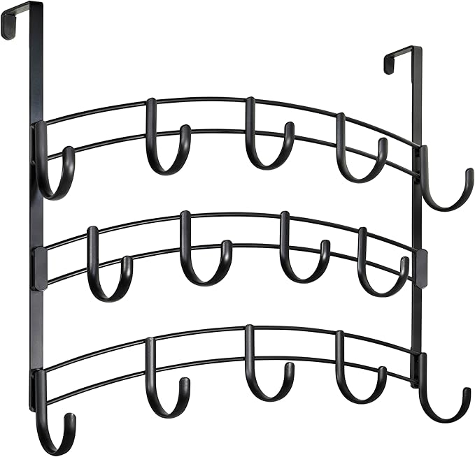 LYNK Professional® Home™ Over the Door Hooks - 14 Hook – Over the Door Coat Rack - Over the Door Hanger - Hanging Towels or Clothes - Bathroom, Bedroom, Laundry Room - Lifetime Ltd. Warranty, Black