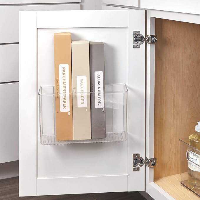 iDesign Adhesive Organizer Bin - Damage-Free Hanging for Kitchen, Bathroom, or Office - Set of 2 - Clear