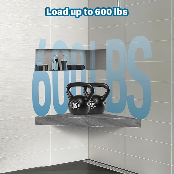 Floating Corner Shower Bench Kit - Custom Corner Shower Seat for Bathroom Remodel, Wall Mount Floating Shelf Serves as Shower Stool, Shaving Foot Rest & Storage, 22"x22"x31"