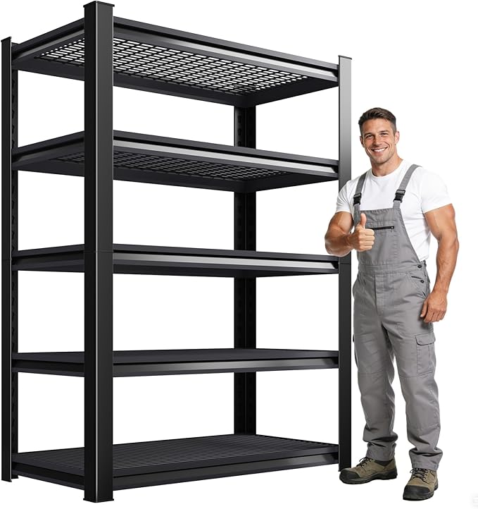 Garage Shelving, 2000LBS Garage Storage Shelves, 5-Tier Heavy Duty Shelves, Utility Adjustable Metal Shelving Unit, 72" H x 35.4" W x 15.7" D Storage Shelf for Warehouse, Basement, Closet