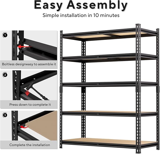 36.12"W: Father&I 5-Shelf-Storage-Rack Industrial Metal+Wood Garage/Kitchen Shelves Steel Utility Stand Shelving Unit Adjustable Heavy-Duty Shed/Closet/Pantry Organizer 72"h*36.12W*16d, Black