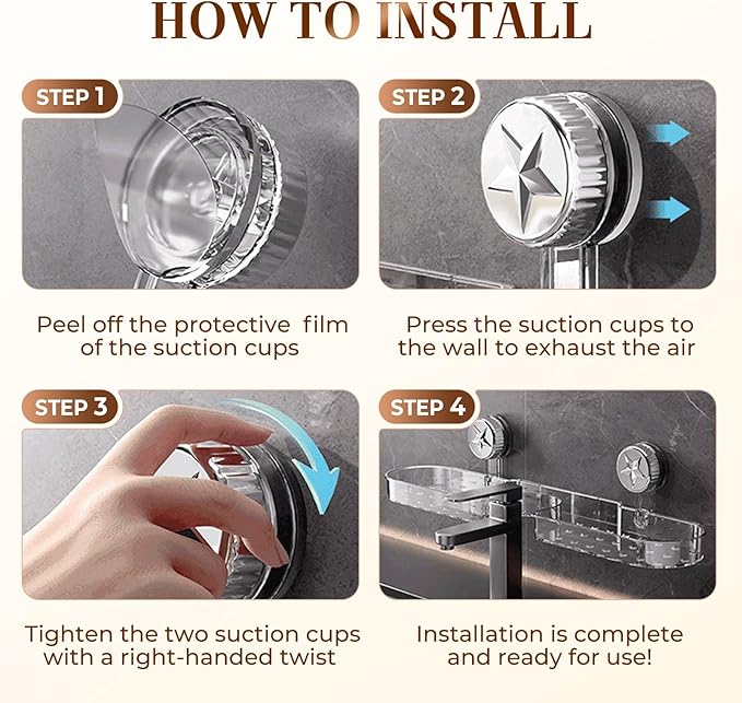 LECDOA Corrugated Suction Cup Storage Holder, 2025 New Movable Shower Shelf Suction Cup, No-Drill Wall-Mounted Storage Shelf, Luxury-Style Glacier Pattern (New Black)