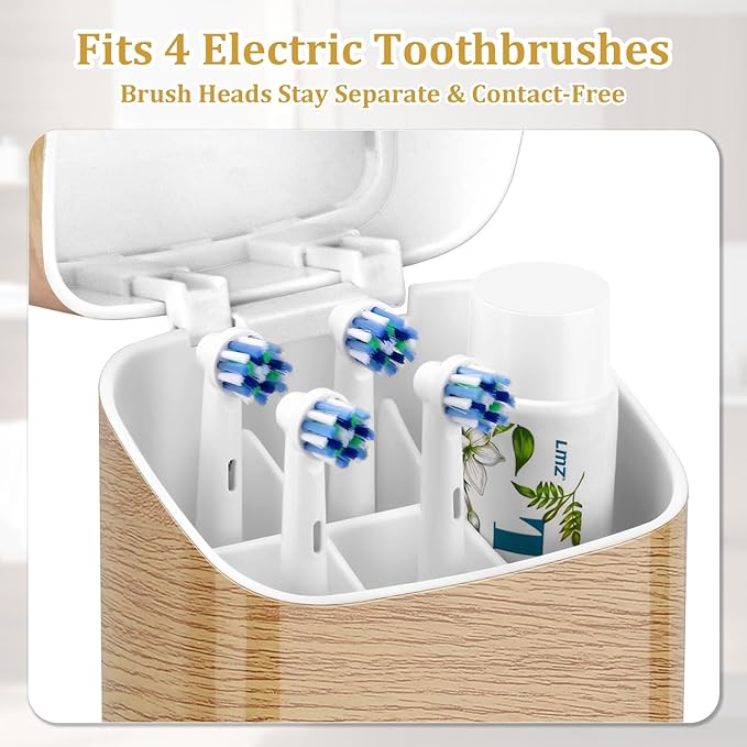 GFWARE Wood Toothbrush Holders - Enclosed Electric Toothbrush Holders for Bathrooms with Cover, Dustproof Toothbrush Holder with Lid, Covered Toothbrush Holder