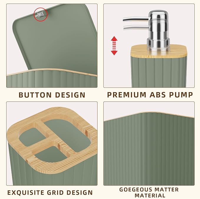 XLHOMO Bathroom Accessories Set - 25PC Sage Green Bathroom Set, Bathroom Set with Shower Curtain and Rugs, Green Shower Curtain Set, Toilet Brush, Bathroom Trash Can