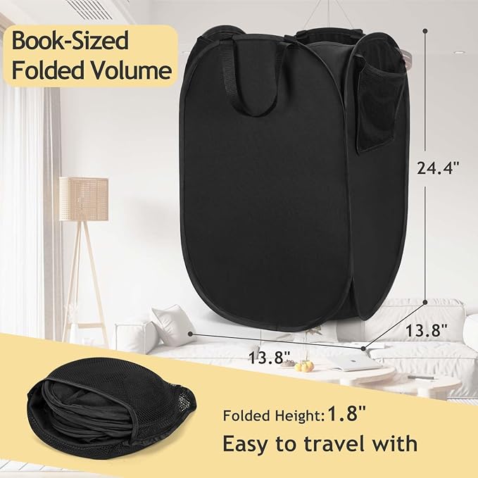 Upgraded Pop-up Laundry Hamper 2 Pack, 70L(18.5 Gal) Laundry Basket with Thickened 600D Oxford Fabric,2.4X Denser Mesh Side Pocket, 0.2mm Added Thickness Steel Frame, Easy to Open and Fold for Storage