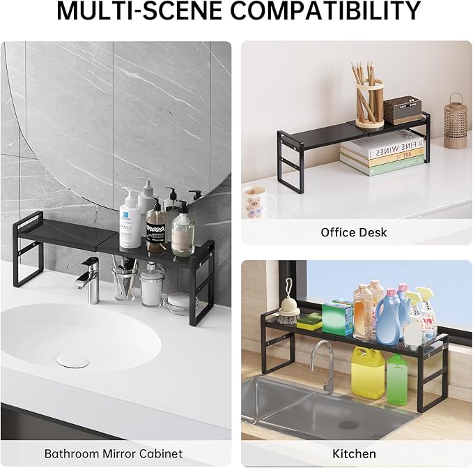 1pc Small Narrow Tall Shelf for Windowsill Kitchen Organizer Stackable Shelves Bathroom Sill Thin Shelves for Narrow Spaces Counter Top Racks (Black, L13.8-23.6'' * W5.9'' * H7.2'')