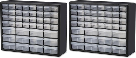 Akro-Mils 44-Drawer Plastic Drawer Storage Cabinet for Garage Organization, Bead Organizer, Building Bricks Storage, Teacher Toolbox, Makeup Organizer, 20" W x 6" D x 16" H, 10144 Black (Pack of 2)