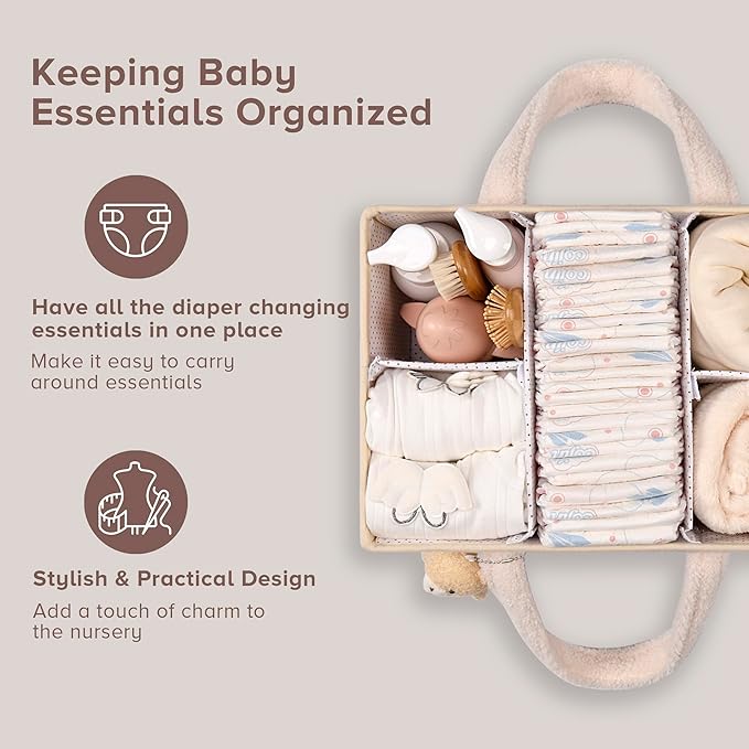 PeraBella Baby Diaper Caddy Organizer with Handle, Boy & Girl Shower Gift Basket, Portable Diaper Storage Basket Bin for Wipes, Newborn Baby Essentials Registry Search Must Haves, Car Caddy Organizer