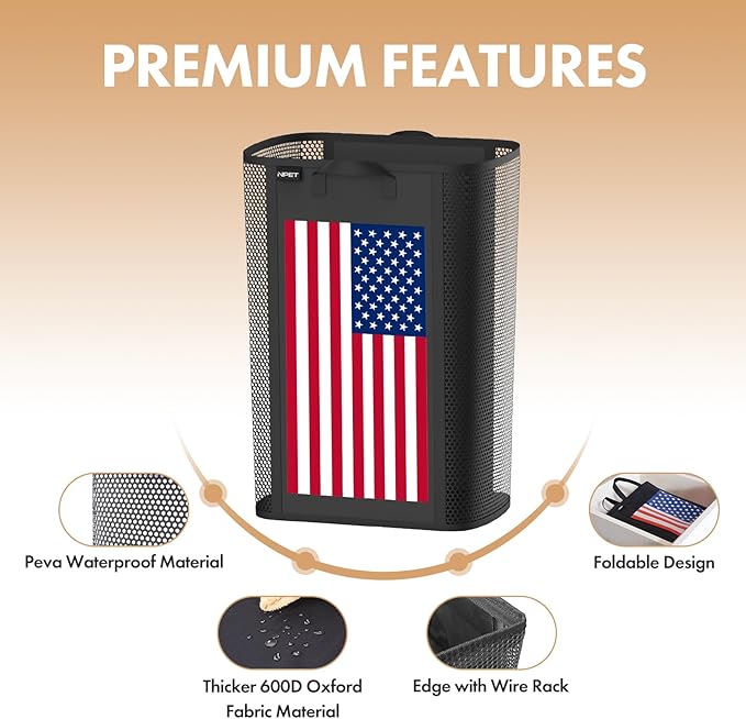 NPET 75L Large Laundry Basket Collapsible Laundry Hamper with PEVA Waterproof Material Clothes Bag Storage Basket Bin for Laundry,Bathroom and Domitory