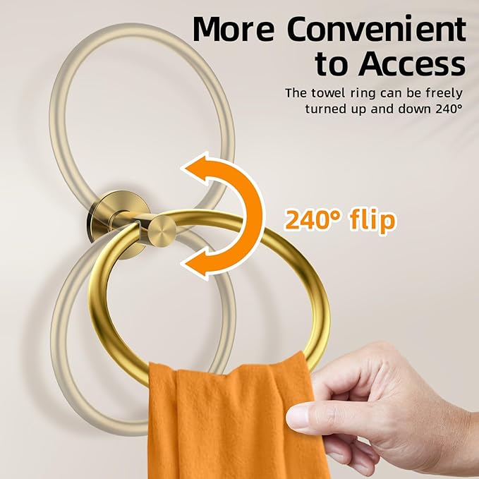 Towel Ring 2Pack, SUS304 Stainless Steel Hand Towel Holder for Bathroom Kitchen, Modern Style Towel Hanger, Thicken Ring Towel Holder, Towel Rack Round Wall Mounted (2, Brushed Gold)