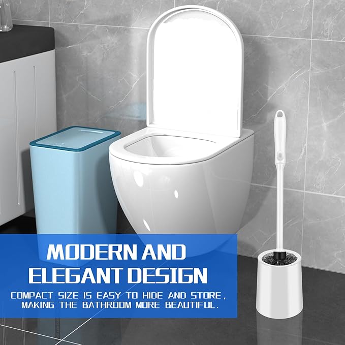 Toilet Brush and Holder Set, 3 Pack Long Handle Non-Slip Grip Toilet Bowl Brush, Hard Toilet Brush, Deep Cleaning for Bathroom Toilets, Easy to Assemble White ﻿