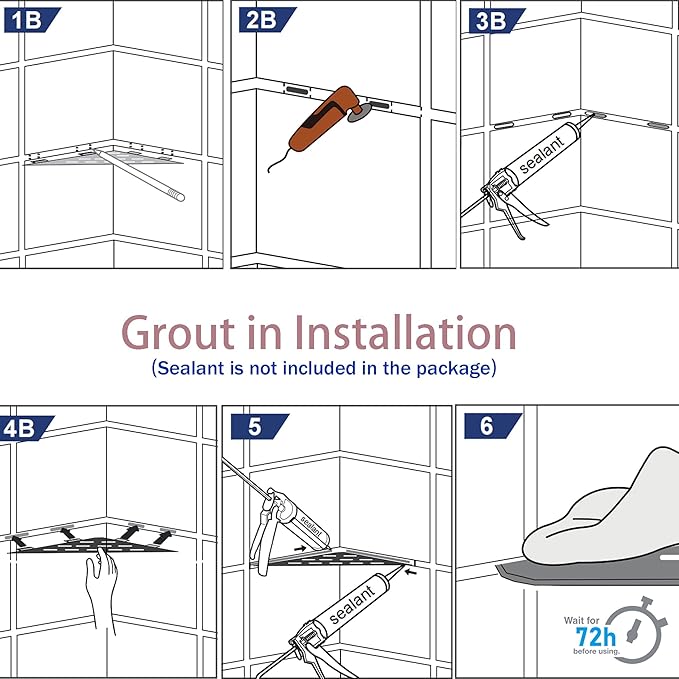 10‘’ Corner Shower Shelf, 304 Stainless Steel Shelves for Bathroom, Grout in Shelf with Hooks for Tiled Wall (Polished)