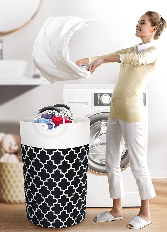 Fabspace Large Laundry Basket Laundry Hamper Bag Washing Bin Clothes Bag Collapsible Tall with Handles Waterproof Travel Bathroom College Essentials Storage for College Dorm, Family (Black) 115L