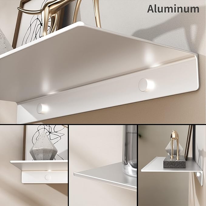 Danpoo 12 inch Metal Floating Shelves for Wall Organizer & Storage, Display Shelves for Bathroom, Living Room, Kitchen, Bedroom(Silver, 2-Pack)