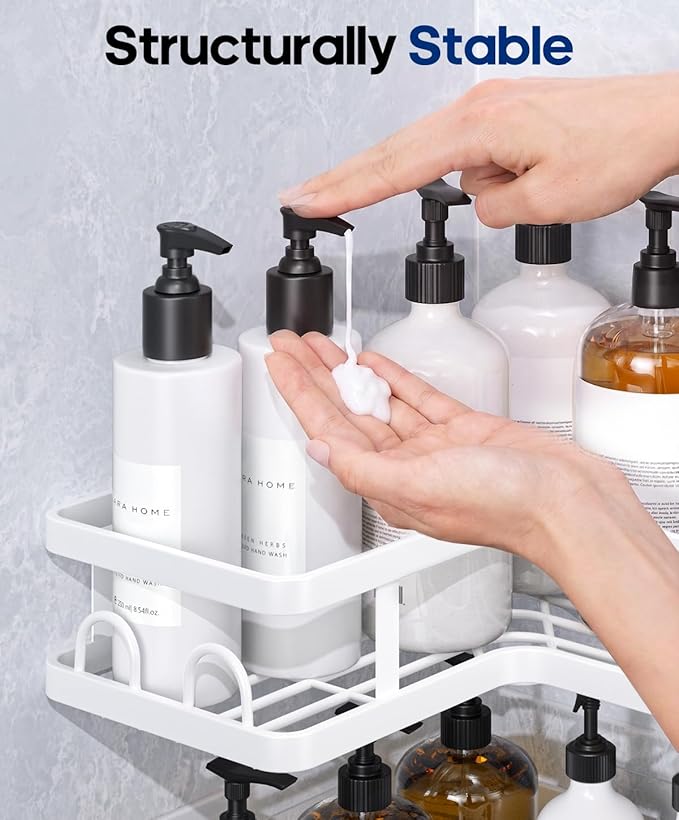 3 Pack Corner Shower Caddy Organizer, Rustproof Corner Shower Shelves, No Drilling Bathroom Corner Shelf with Hooks and Toothpaste Holder