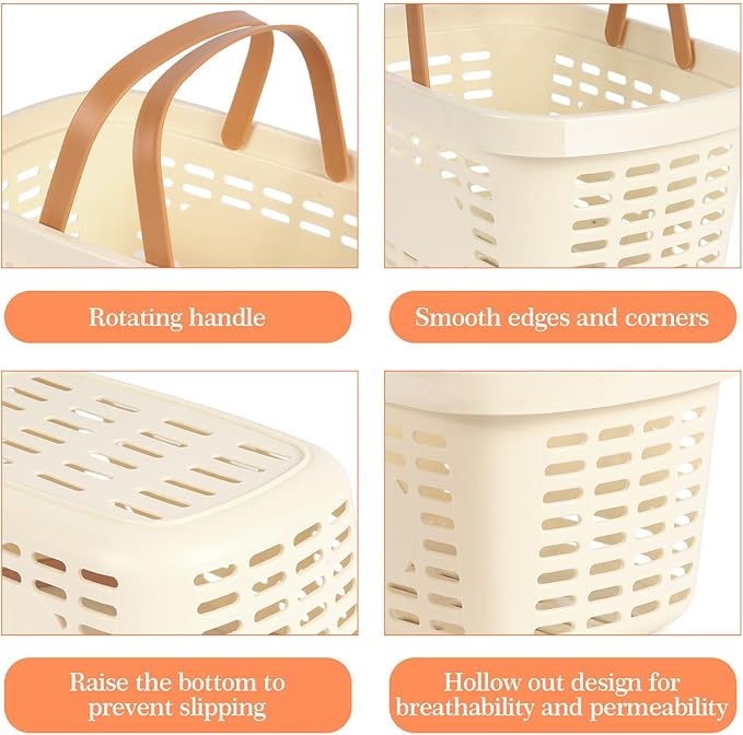 Plastic Shower Caddy Portable,Tote Storage Organizer Basket Bin with Handle for Bathroom,Dorm,College,Camp,Travel,2 Pack,Cream