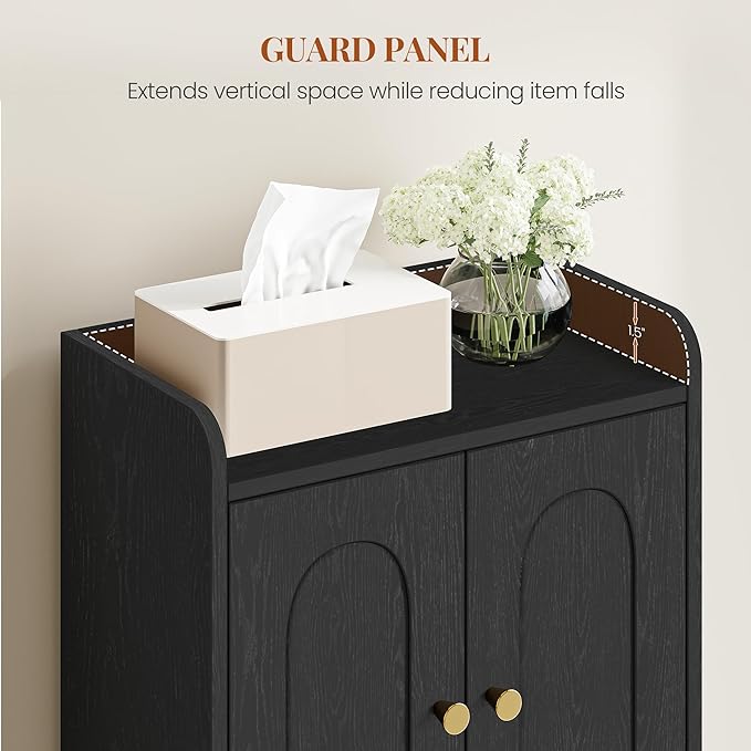 HEXCELEN Small Storage Cabinet, Bathroom Storage Cabinet with 4 Doors, Floor Bathroom Organizer Freestanding for Small Spaces, Living Room, Kitchen, Entryway (Mediterranean, Black)