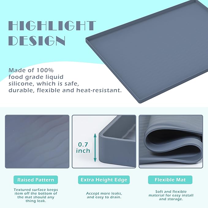 URMONA Waterproof Silicone Under Sink Mat 40'' x 22'' Shelf Liner for Kitchen and Bathroom, Cabinet and Counter Protector, Storage and Organizers, Litter Mat, Pet Cat Puppy Essentials(Navy)