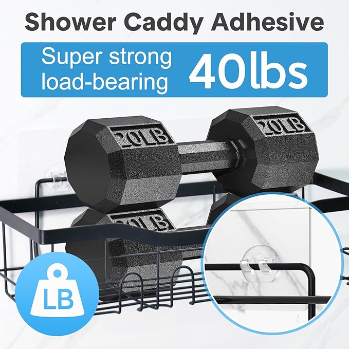 Shower Caddy Adhesive Replacement, Transparent Strong Adhesive Hooks, No Drilling, Waterproof, for Shower Caddy, Bathroom Storage Shelves and Kitchen Racks (Triple*3pcs)