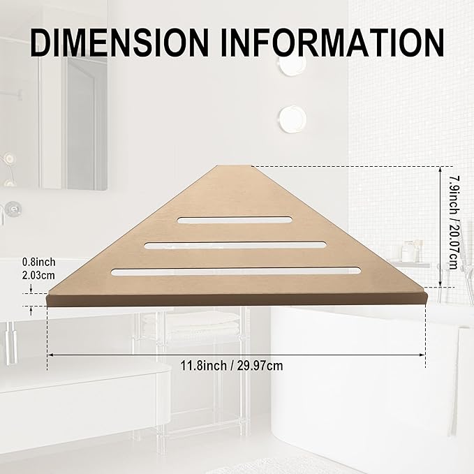 BVL Corner Shower Shelf, 8 Inch Champagne gold 2-PACK Bathroom Corner Organizer, Adhesive Wall Mounted Shower Caddy, Waterproof Rustproof Metal Storage Rack for Shampoo Soap