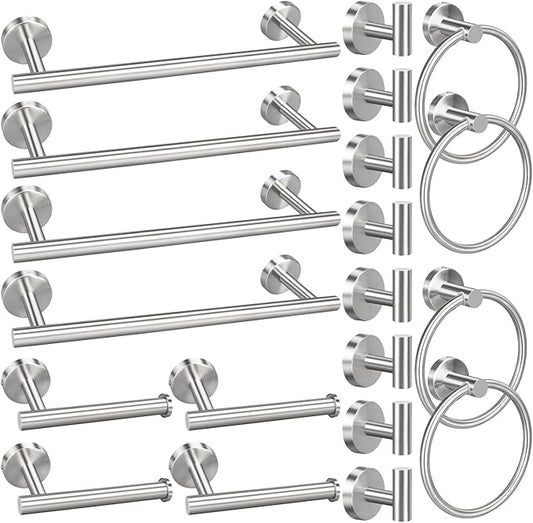 20pcs Bathroom Hardware Set, Brushed Nickel Bathroom Hardware Set, Including 16" Hand Towel Bars, Toilet Paper Holders, Towel Rings, Robe Towel Hooks