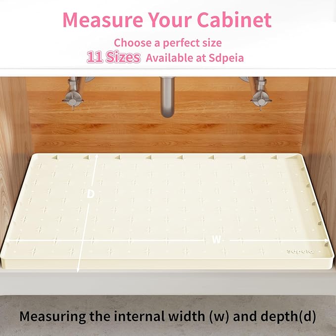 Sdpeia Under Sink Mat 22"×19" Waterproof Silicone Cabinet Liner & Sink Protector for Kitchen & Bathroom, Multi-Purpose Organizers Tray for Pets, Laundry, Cat Litter Mat