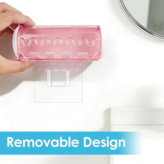 2 PCS Self Adhesive Toothbrush Holder with Cover for Bathroom, 5-Slot Wall Mounted Toothbrush Organizer Rack for Shower, Dorm, Cabinet (Pink)