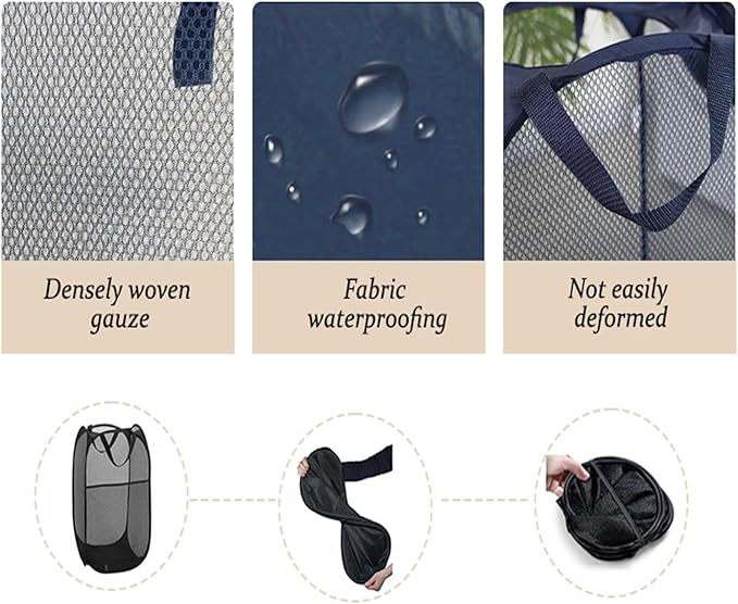 Pop up hamper, the upgraded laundry basket with breathable side pocket mesh. Ideal for room, apartment, dormitory, travel, business trip & kids storage (1, Dark blue)