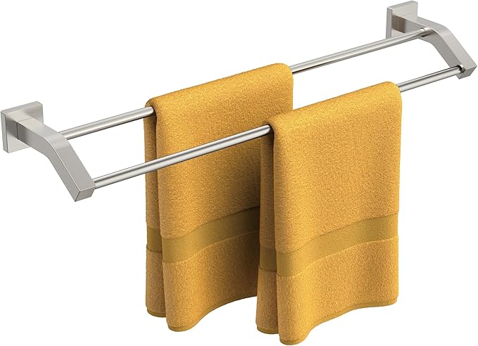 FORIOUS Double Towel Bar, 30 Inch Dual Towel Racks for Bathroom Wall Mounted, Thicken SUS304 Stainless Steel Bath Square Towel Rod Towel Holder Rail, Brushed Nickel