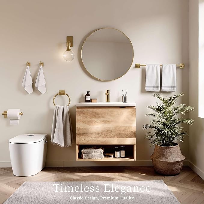 Champagne Gold Bathroom Towel Bar Set, 5 Piece Bathroom Hardware Accessory Set, SUS304 Stainless Steel 24" Towel Rack Holder Set for Bathroom, Wall Mounted