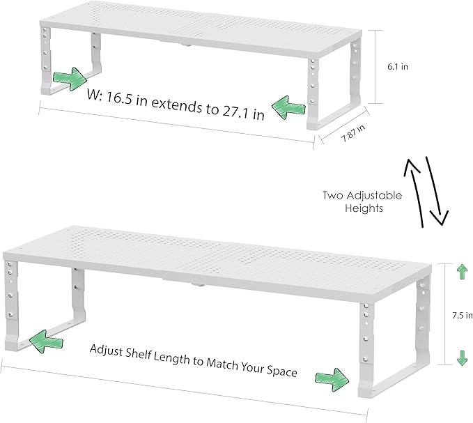Metal Stackable Expandable Storage Rack, Adjustable Under Sink Shelf & Countertop Space Saving, Heavy-Duty Pantry Storage, Suitable for Kitchens, RV, Bathrooms, Workshops or Offices