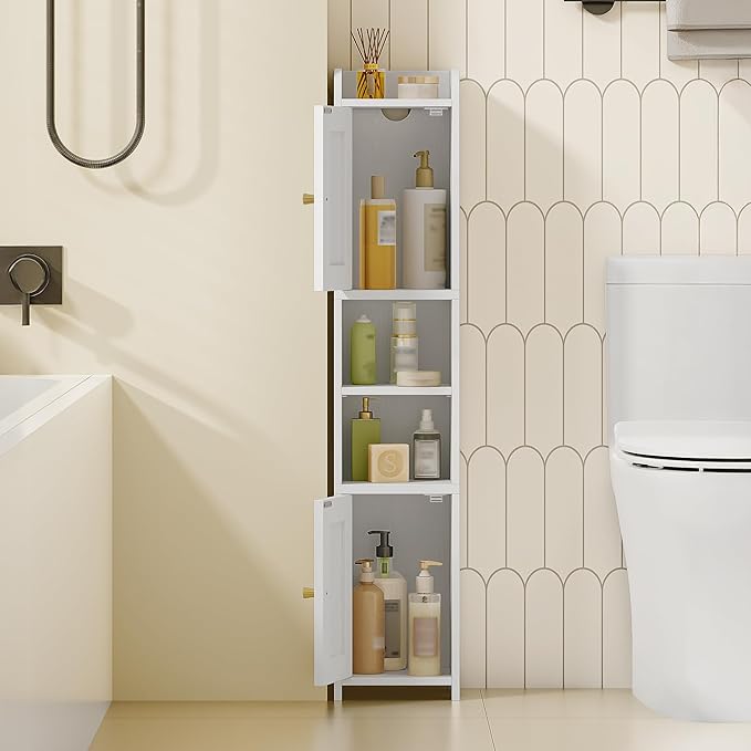 HEXCELEN Slim Bathroom Storage Cabinet, Narrow Cabinet with 2 Doors, Small Bathroom Organizers and Storage, Laundry Room Organization for Small Space, Kitchen, Living Room, White 022413X