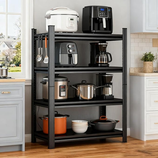 4-Tier Kitchen Shelf Organizer, Solid Metal Adjustable Storage Rack for Pots, Pans, Bottles & Pantry Goods, Space-Saving, Black45.3''W×15.7''D×63''H