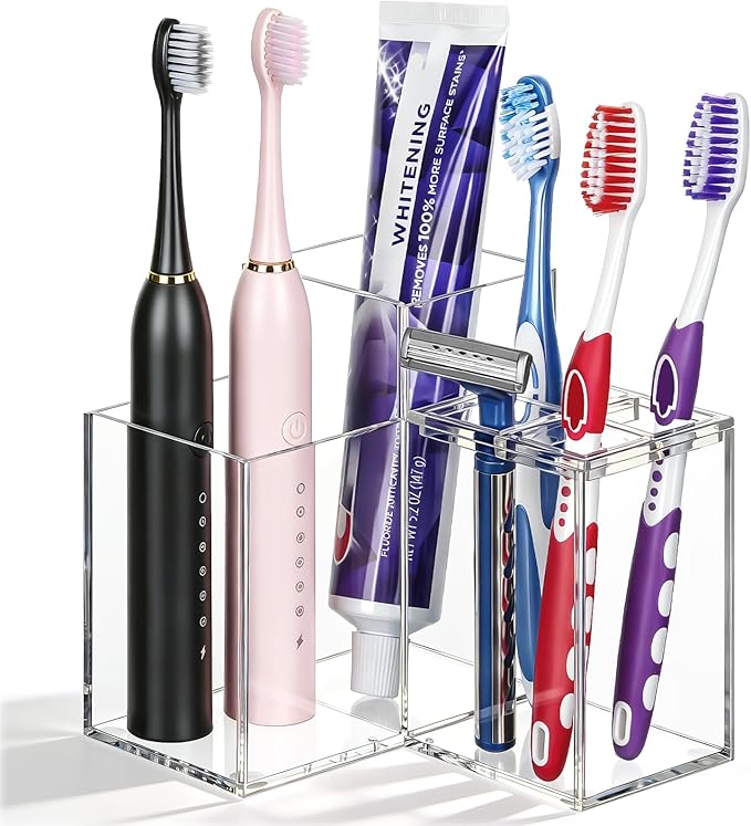 Acrylic Toothbrush Holders for Bathroom, 5 Slots Toothbrush and Toothpaste Storage Organizer Holder, Home Decor for Bathroom Accessories Organizer