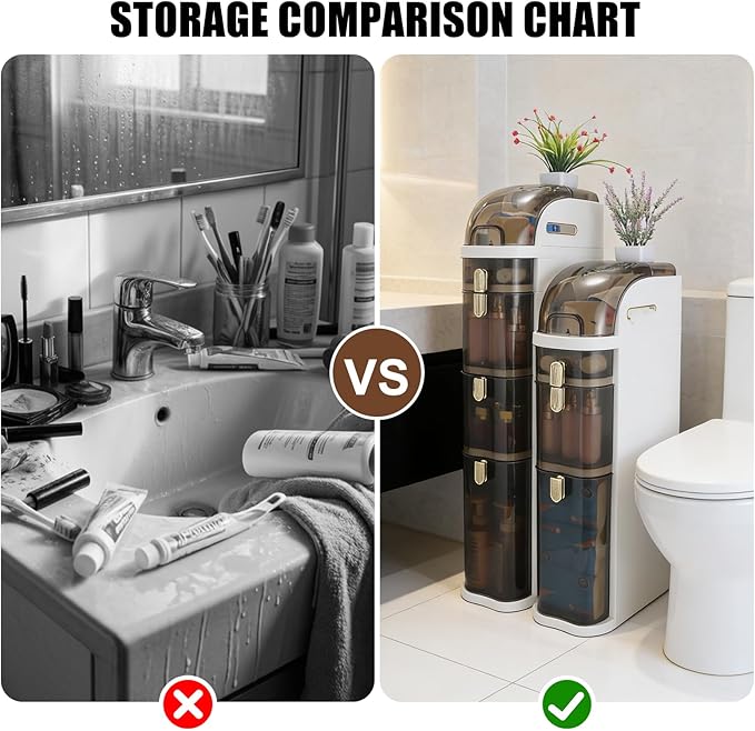 Slim Bathroom Storage Cabinet,Waterproof Narrow Bathroom Drawers,Suitable for Small Spaces,Ideal for Bathrooms, Living Rooms,Toilet,Kitchen or Bedrooms (4-Tiers)