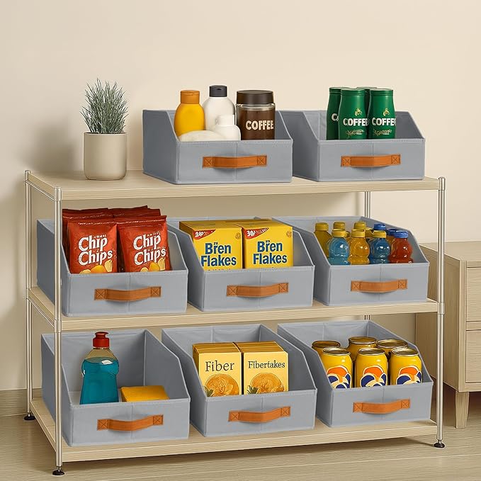 Homsorout Fabric Storage Bins for Organizing - 8 Pack Large Trapezoid Collapsible Storage Bins with Front Handle, Closet Organizers and Storage for Bedroom, Home Shelves, Small Spaces, Grey