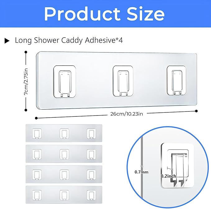 Shower Caddy Adhesive Replacement Hooks, Heavy Duty Waterproof Strips, No Drilling for Bathroom Shelves, Kitchen Racks, and Soap Holders (Transparent-4 Pack 3 Hook)