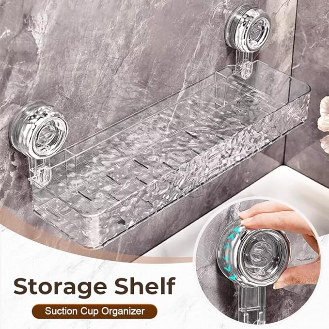 LECDOA Corrugated Suction Cup Storage Holder, 2025 New Movable Shower Shelf Suction Cup, No-Drill Wall-Mounted Storage Shelf, Luxury-Style Glacier Pattern (White+Black)