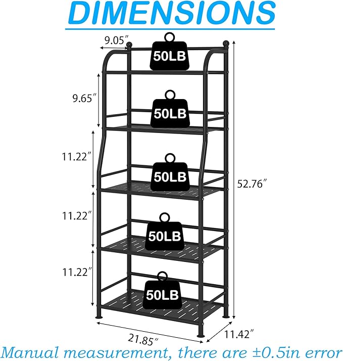 5 Tier Metal Shelf Storage Shelves Living Room Bookshelf Bathroom Corner Storage Rack for Kitchen,Indoor Plant Stand (Matte Black, 5 Tier)