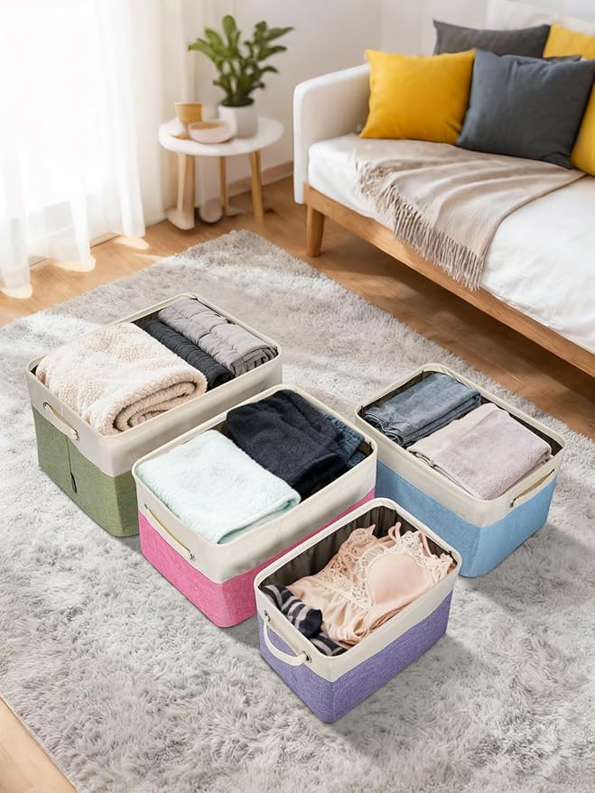BALEINE 1 Pack Fabric Closet Storage Bins for Shelves, Linen Closet Organizers and Storage, Decorative Baskets for Organizing, Shelf, Clothes, Home, Office (Brown, 12"x8"x8")