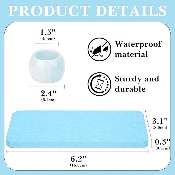 2 Pack Ceramic Toothbrush Holder with Diatomite Toothbrush Tray for Bathroom Shower Countertop Storage Organizer, Small Toothpaste Razor Electric Tooth Brush Head Stand (Blue)