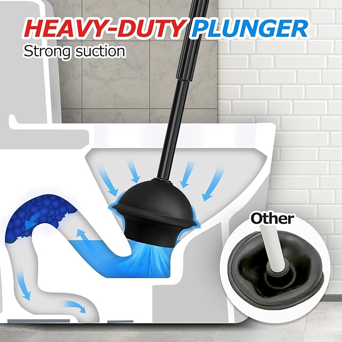 FORASTO 2Pack 2 in 1 Toilet Brush and Plunger Set, Extended Handle Plunger,Toilet Bowl Brush Plunger Set,Clean Gloves,Cleaning Tools,Cleaning Brush,Cleaning Supplies,Toilet Brush Plunger Combo,Black