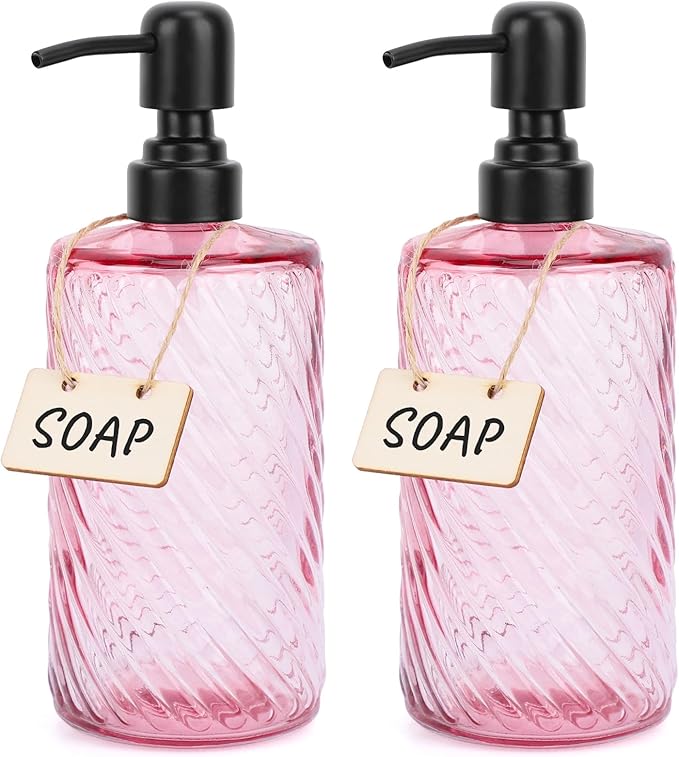 Segbeauty Soap Dispenser Set, 2 Pack Refillable Glass Soap Dispenser with Stainless Steel Pump, 500ml Empty Shampoo and Conditioner Bottles for Bathroom and Kitchen Farmhouse Decor