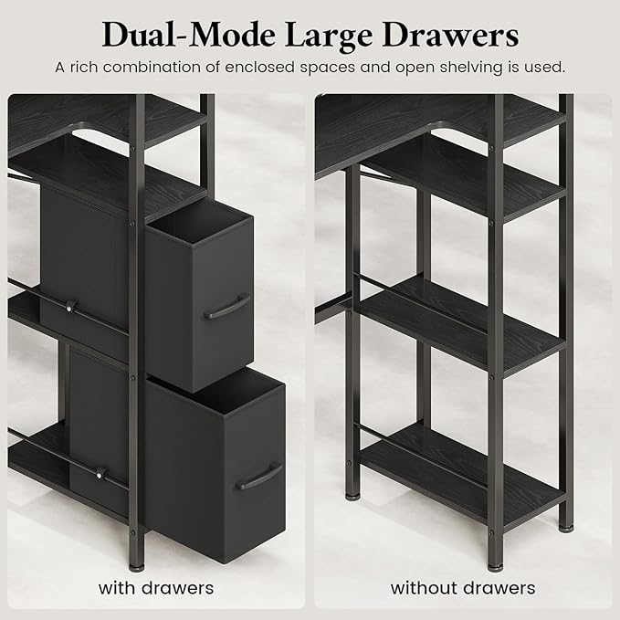 8-Tier Over the Toilet Storage Cabinet with Doors & 2 Large Drawers, Bathroom Storage Cabinet with Toilet Paper Holder, 6 Side Hooks, Over the Toilet Storage for Bathroom, Laundry Room, Black